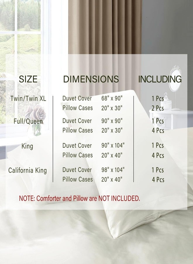 P Pothuiny 5 Pieces Satin Duvet Cover California King Size, Luxury Silky Like Ivory White Duvet Cover Bedding Set with Zipper Closure, 1 Duvet Cover + 4 Pillow Cases (No Comforter) - Image 2
